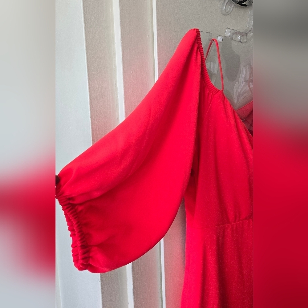 Trina Turk Mixology Cold-Shoulder Red Mini Sundress with Dolman Sleeves - Picture 3 of 6